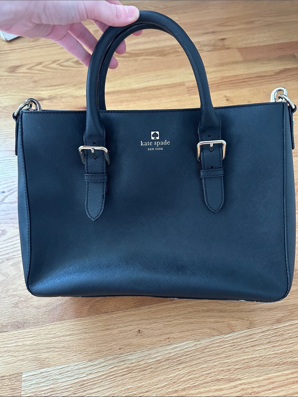 kate spade Black Leather Structured Satchel with Gold Hardware